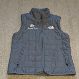 Women's The North Face Quilted Grey Vest Size Small Beaver Creek Corporate Logo